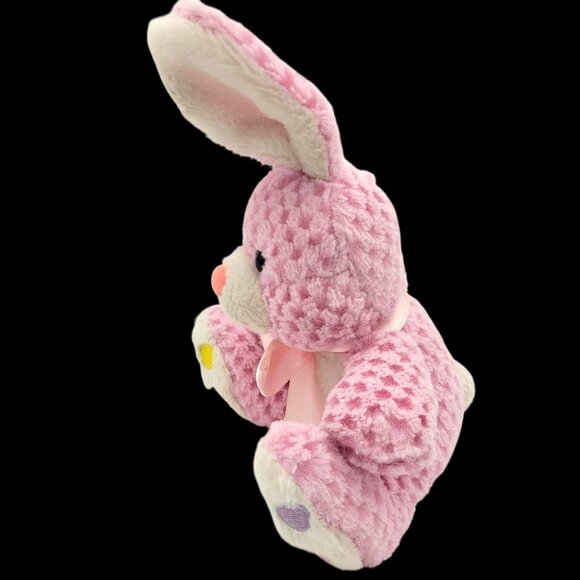 Pink Waffle-patterned Bunny Rabbit Plush Bow White Fur Jellybean Feet 9" Easter - Picture 5 of 7